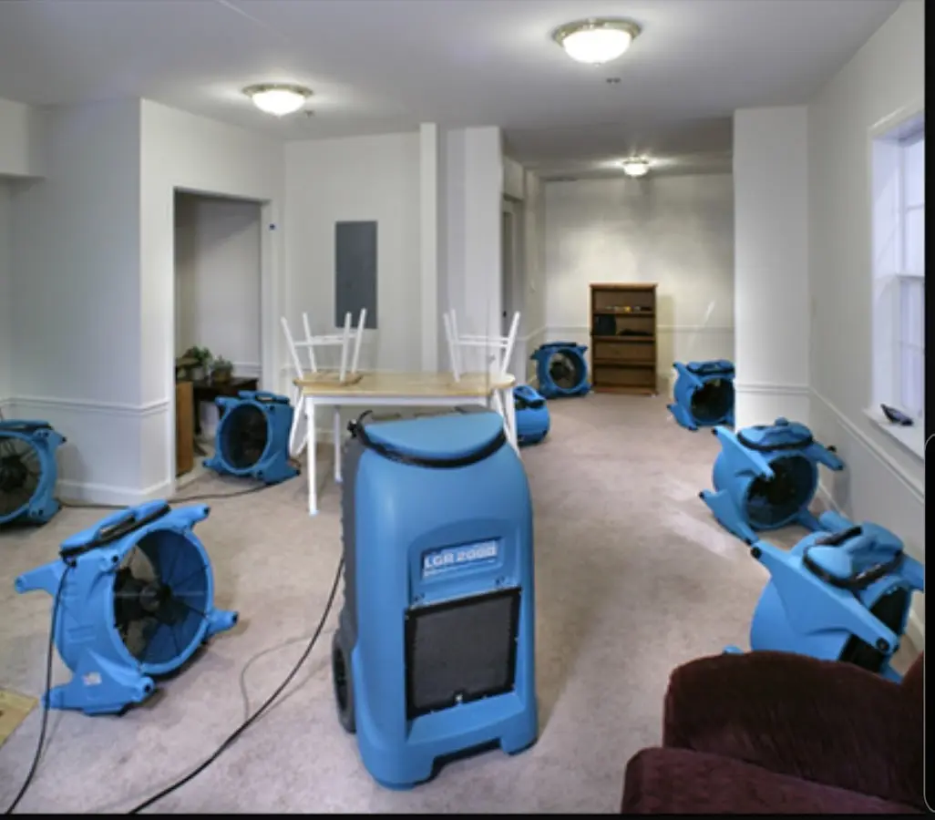 Air movers and dehumidifier setup for Water Damage Restoration in Buckhead